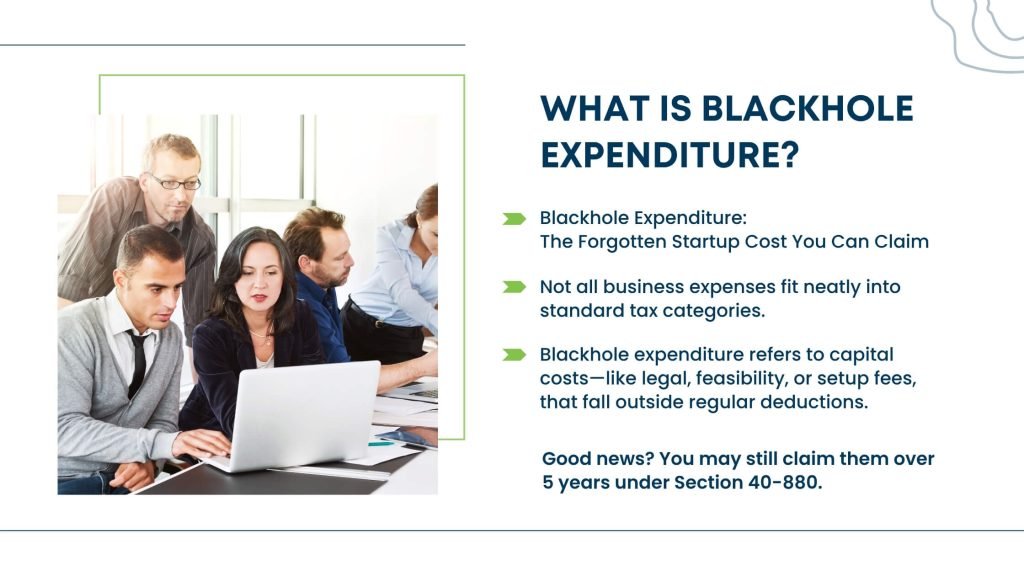 Explanation of blackhole expenditure with a team reviewing information on a laptop.