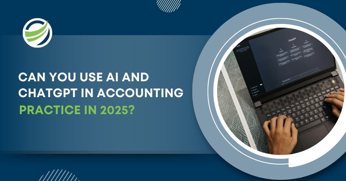 Person using ChatGPT on a laptop with text asking about AI's role in accounting in 2025