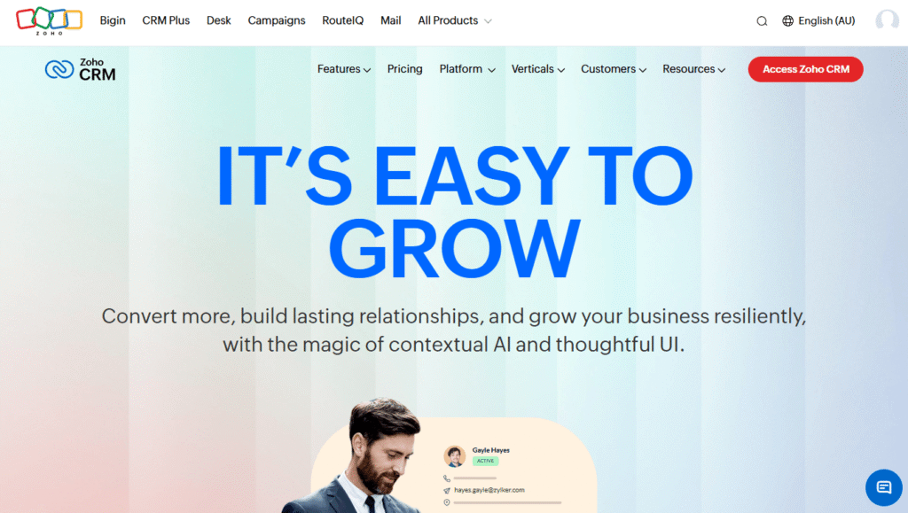A modern Insightly CRM dashboard with a "Try Free" option.