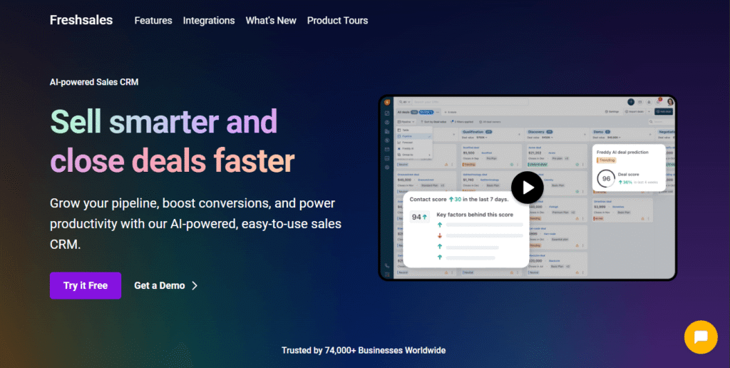 A Pipedrive CRM page with a laptop image and "Automated Lead Nurturing"