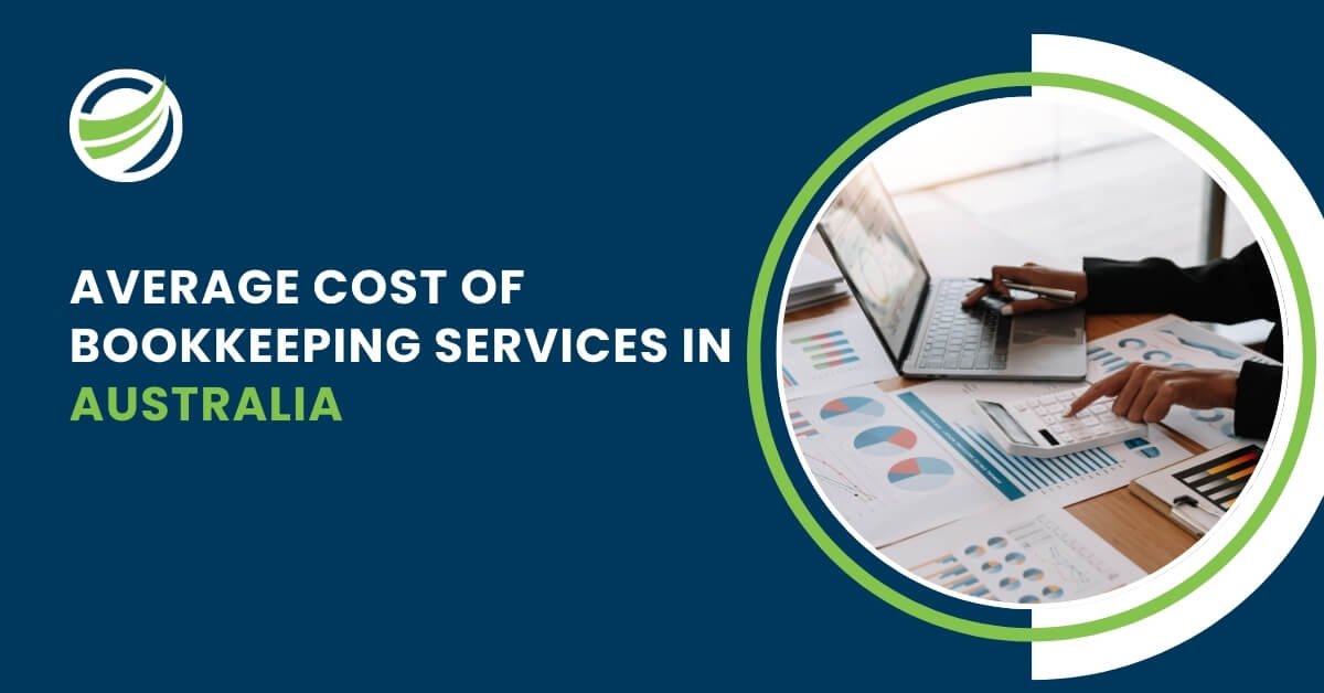 Average cost of bookkeeping services in Australia with a person analyzing financial reports using a laptop and calculator.
